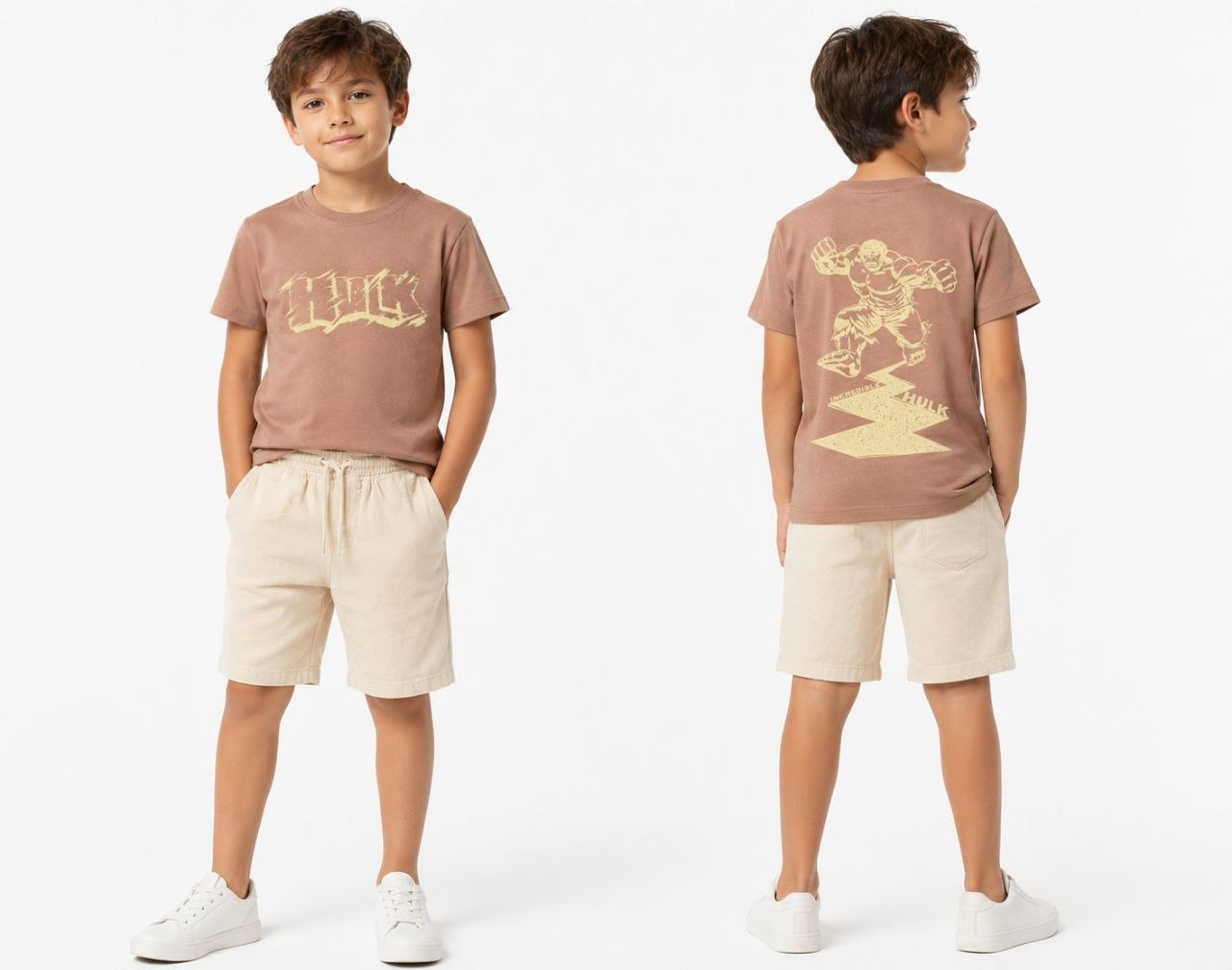 4-12 Yaş Hulk Baskılı Fırçalı T-shirt