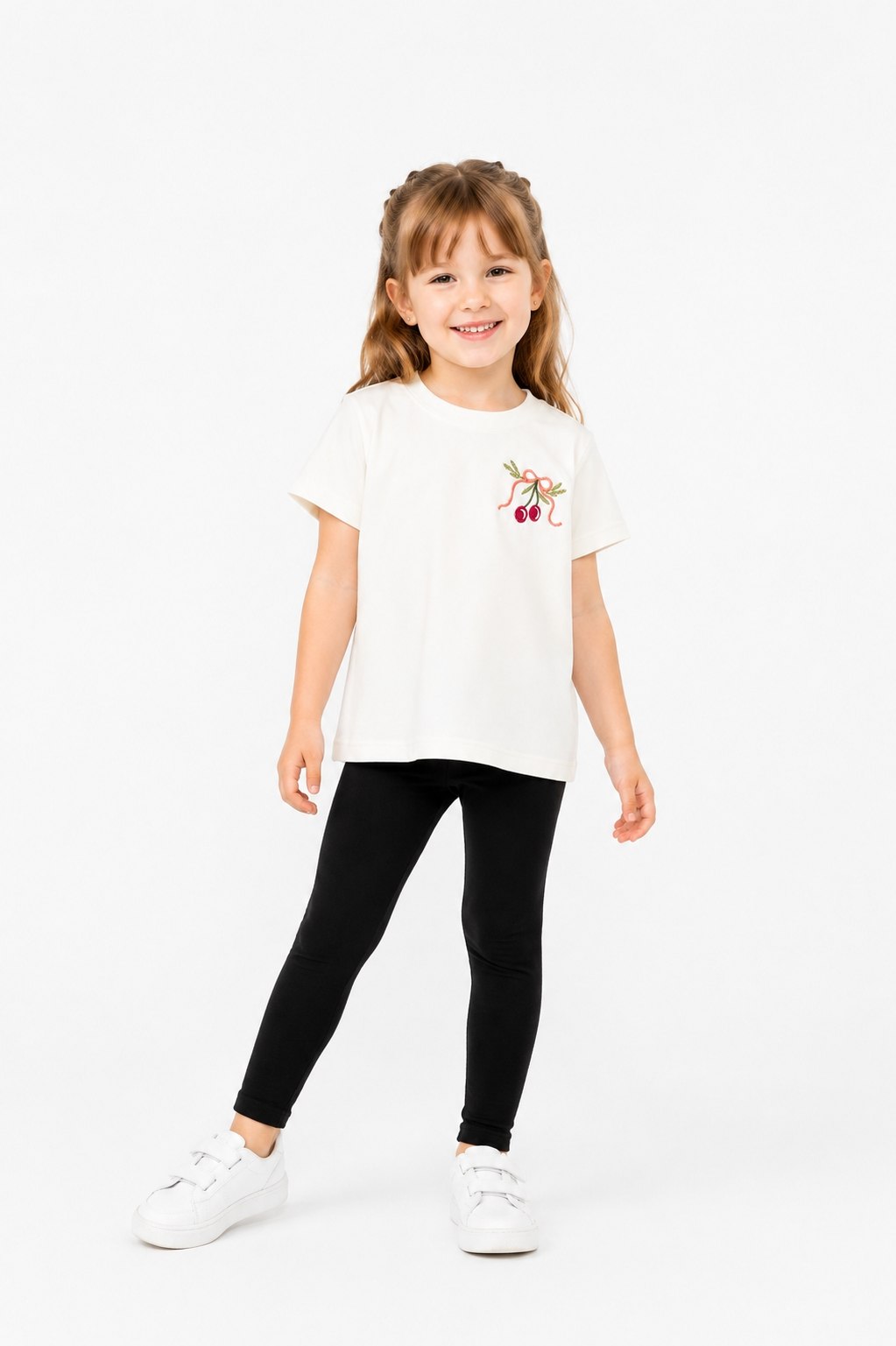 1-5 Yaş kiraz nakışlı T-shirt ve taytlı takım